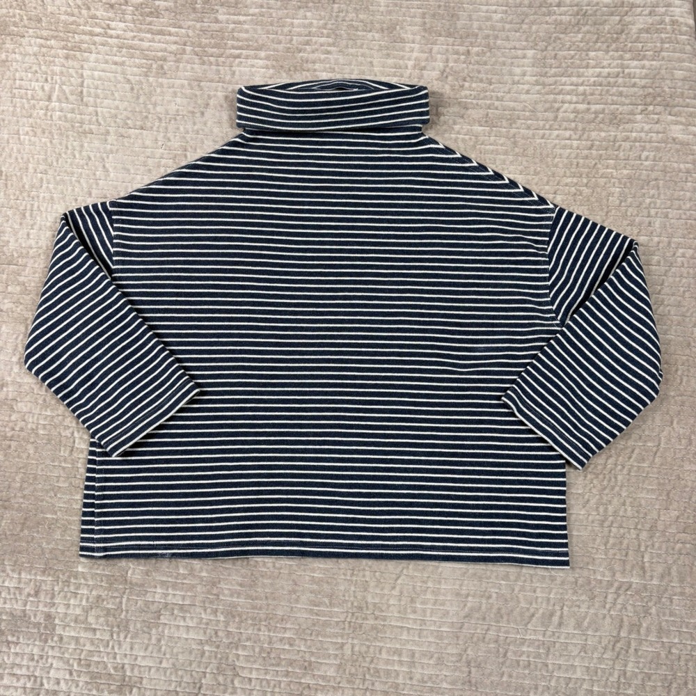 Emerson Fry Navy White Striped Cotton Turtleneck Boxy Crop Top Womens Medium